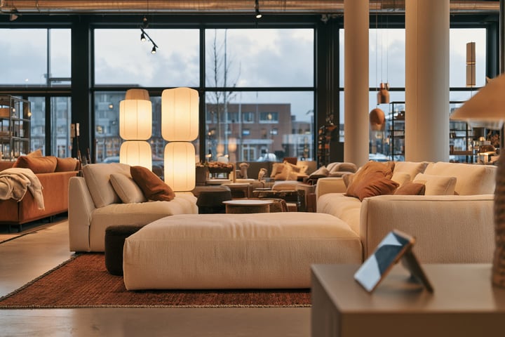 Home furnishing store with sofas, lamps and accessories